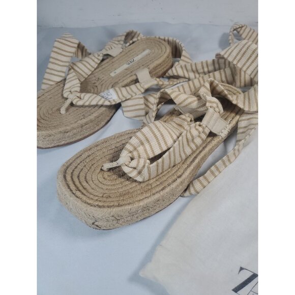 Zara Lace Up Striped Espadrille Sandals 38 , US 7.5  With dust bag - Picture 11 of 16